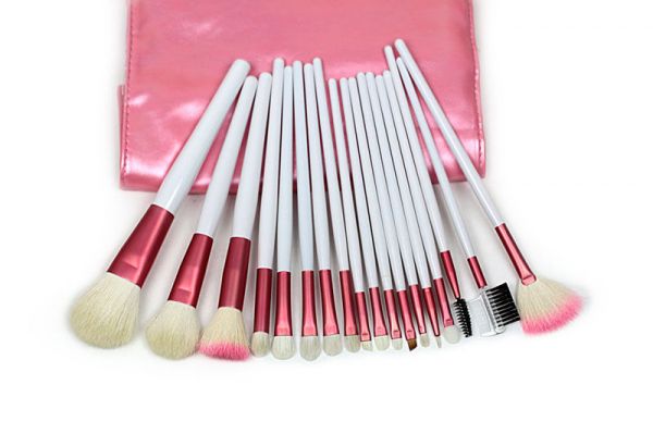 Kit de 18 pinceis branco e rosa
